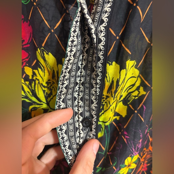 Alice+Olivia Silk Cotton Ruffle Sleeve Floral Collared Colourful Button Down Top - Picture 11 of 14